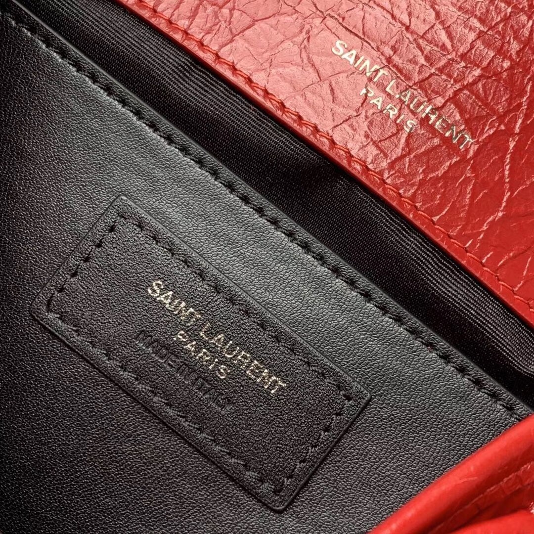 Saint Laurent Baby Niki Chain Bag In Red Crinkled Leather 848