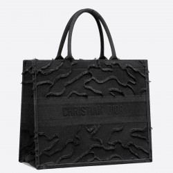 Dior Book Tote Bag In Black Camouflage Embroidered Canvas 612