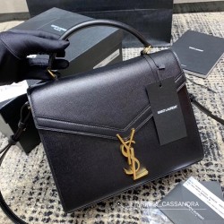 Saint Laurent Cassandra Medium Bag In Black Grained Leather 873