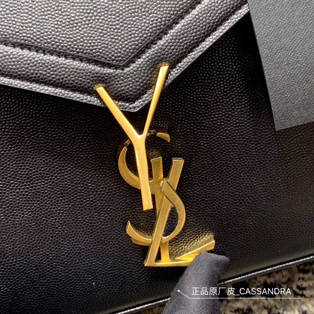 Saint Laurent Cassandra Medium Bag In Black Grained Leather 873