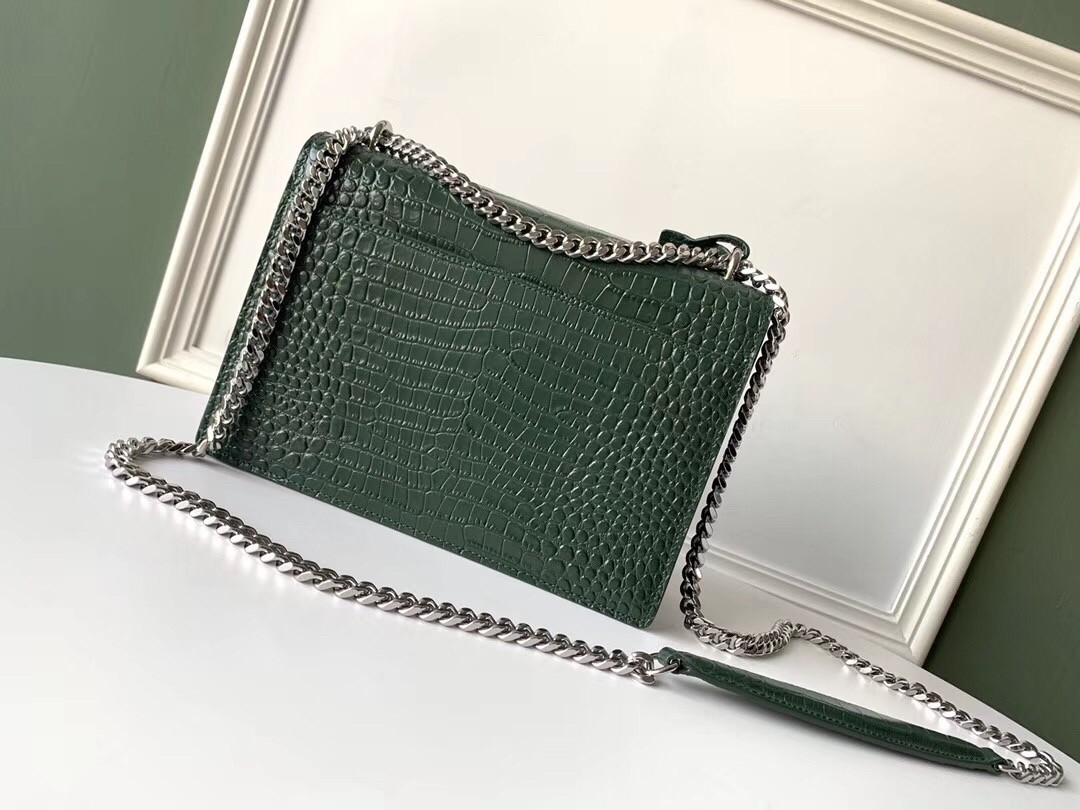 Saint Laurent Sunset Medium Bag In Green Crocodile Embossed Leather 899