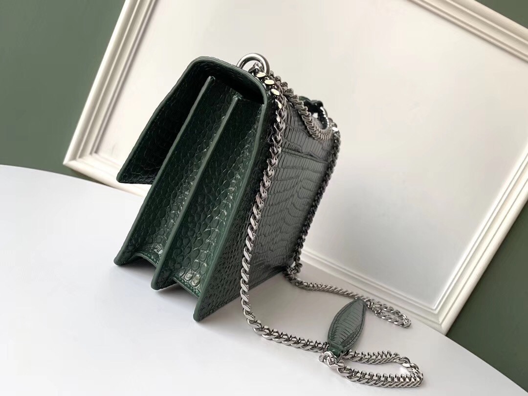 Saint Laurent Sunset Medium Bag In Green Crocodile Embossed Leather 899