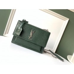 Saint Laurent Sunset Medium Bag In Green Crocodile Embossed Leather 899