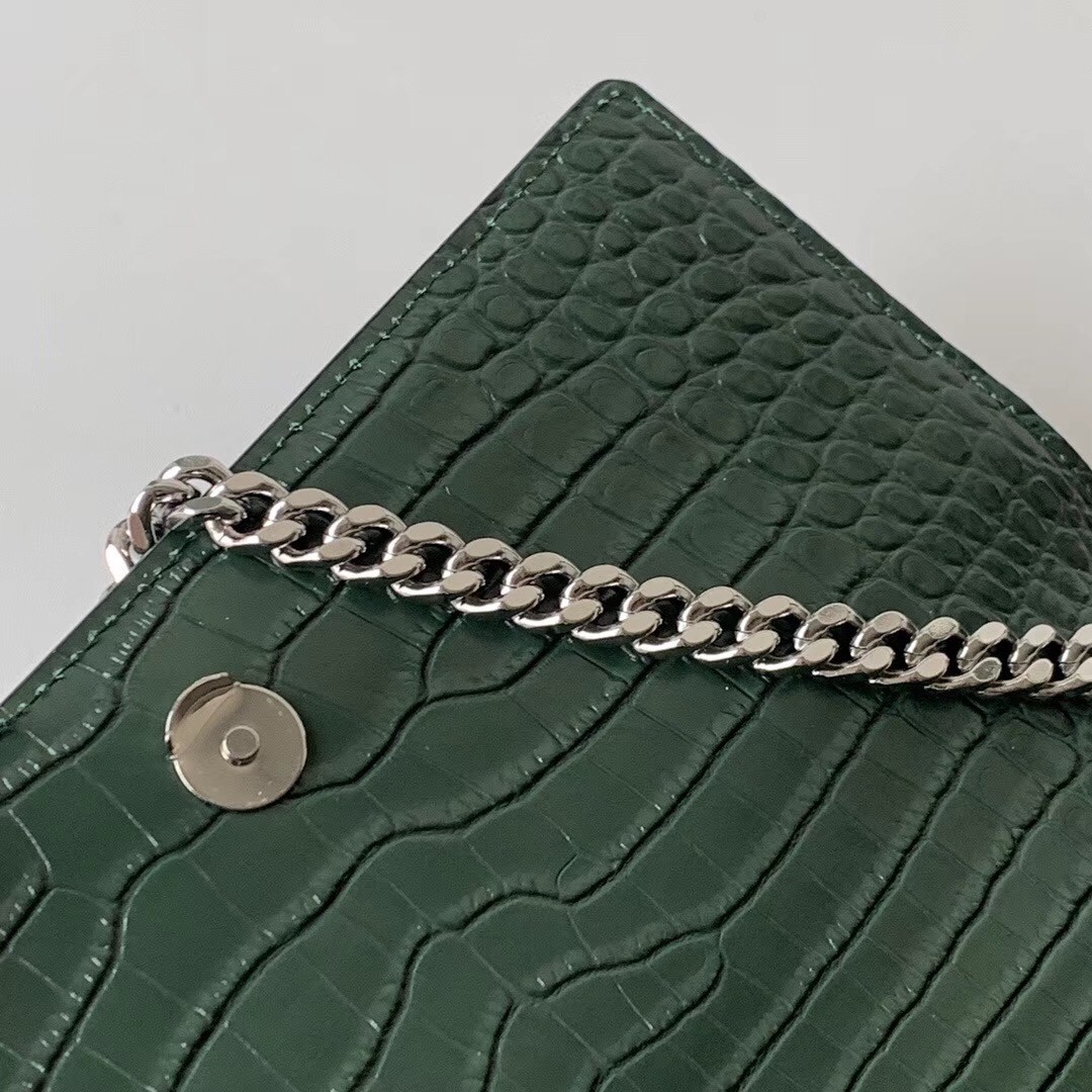 Saint Laurent Sunset Medium Bag In Green Crocodile Embossed Leather 899