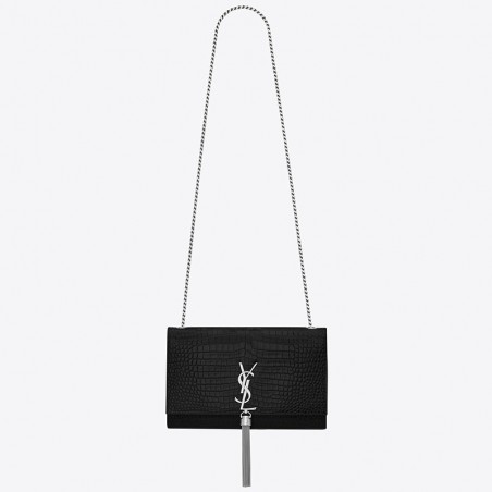 Saint Laurent Medium Kate Bag With Tassel In Black Croc-Embossed Leather 933