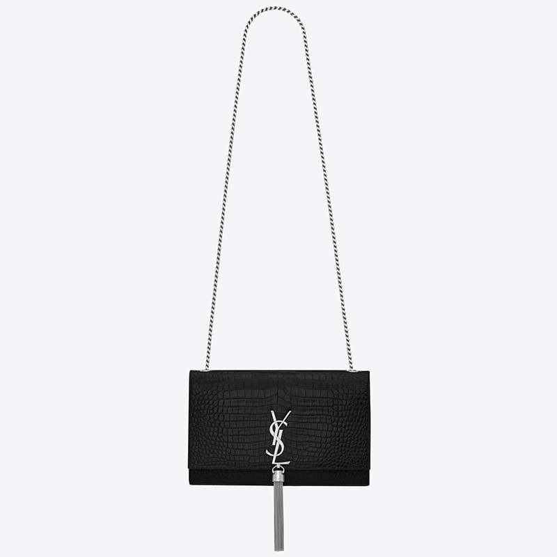 Saint Laurent Medium Kate Bag With Tassel In Black Croc-Embossed Leather 933