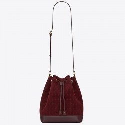 Saint Laurent Monogram All Over Bucket Bag In Bordeaux Suede 982