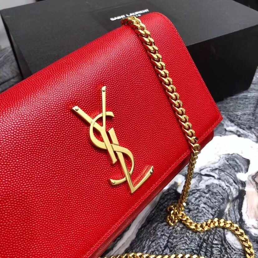 Saint Laurent Small Kate Bag In Red Grained Leather 997