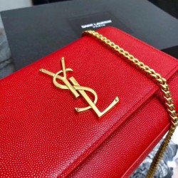 Saint Laurent Small Kate Bag In Red Grained Leather 997