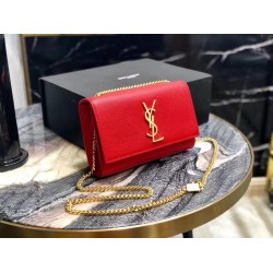 Saint Laurent Small Kate Bag In Red Grained Leather 997