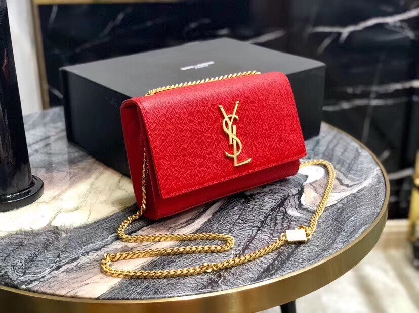 Saint Laurent Small Kate Bag In Red Grained Leather 997