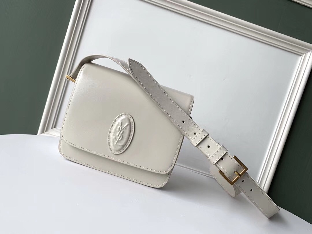 Saint Laurent LE 61 Small Saddle Bag In White Leather 055