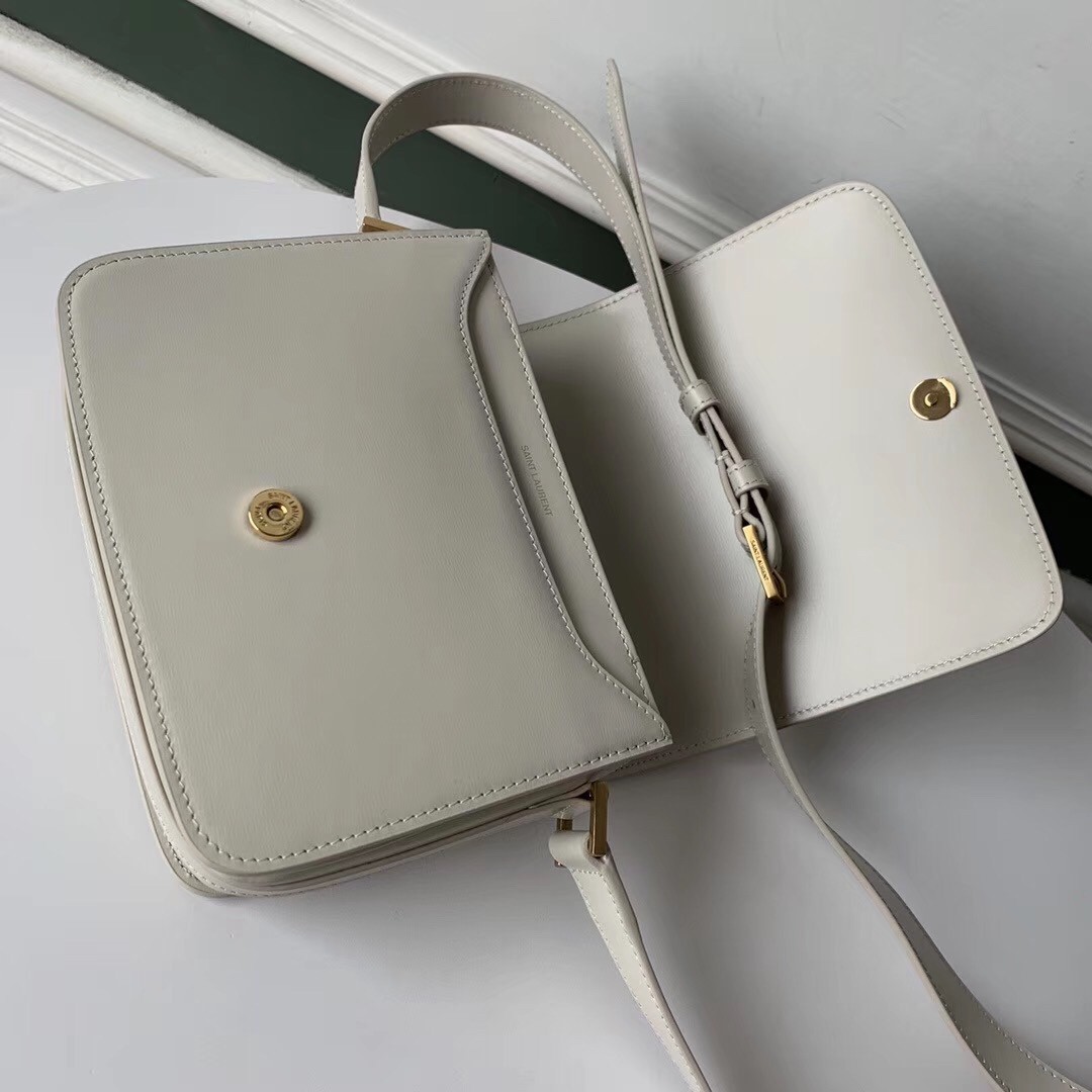 Saint Laurent LE 61 Small Saddle Bag In White Leather 055