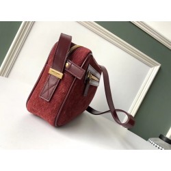 Saint Laurent Monogram All Over Camera Bag In Bordeaux Suede 111