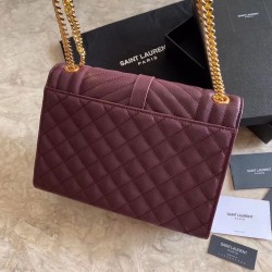 Saint Laurent Medium Envelope Bag In Bordeaux Grained Leather 131