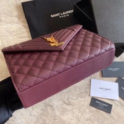 Saint Laurent Medium Envelope Bag In Bordeaux Grained Leather 131