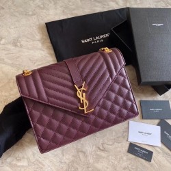 Saint Laurent Medium Envelope Bag In Bordeaux Grained Leather 131