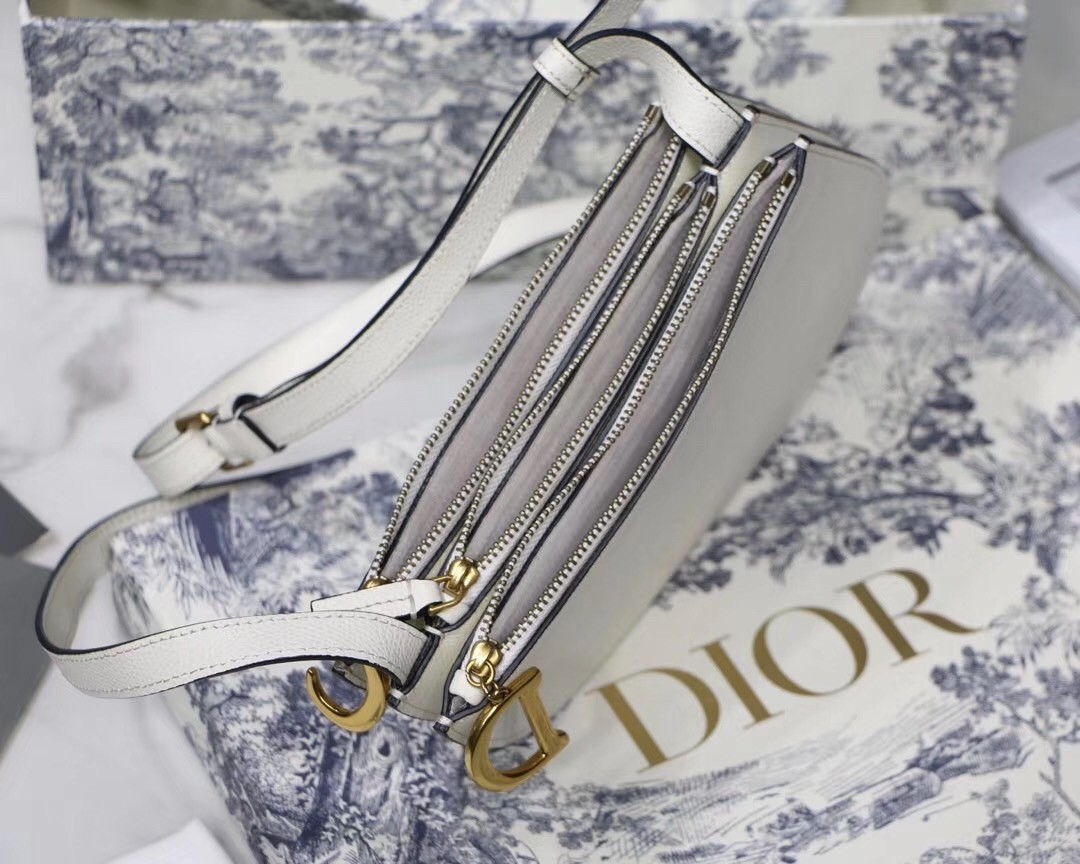 Dior Saddle Trio Pouch With Strap In White Calfskin 656