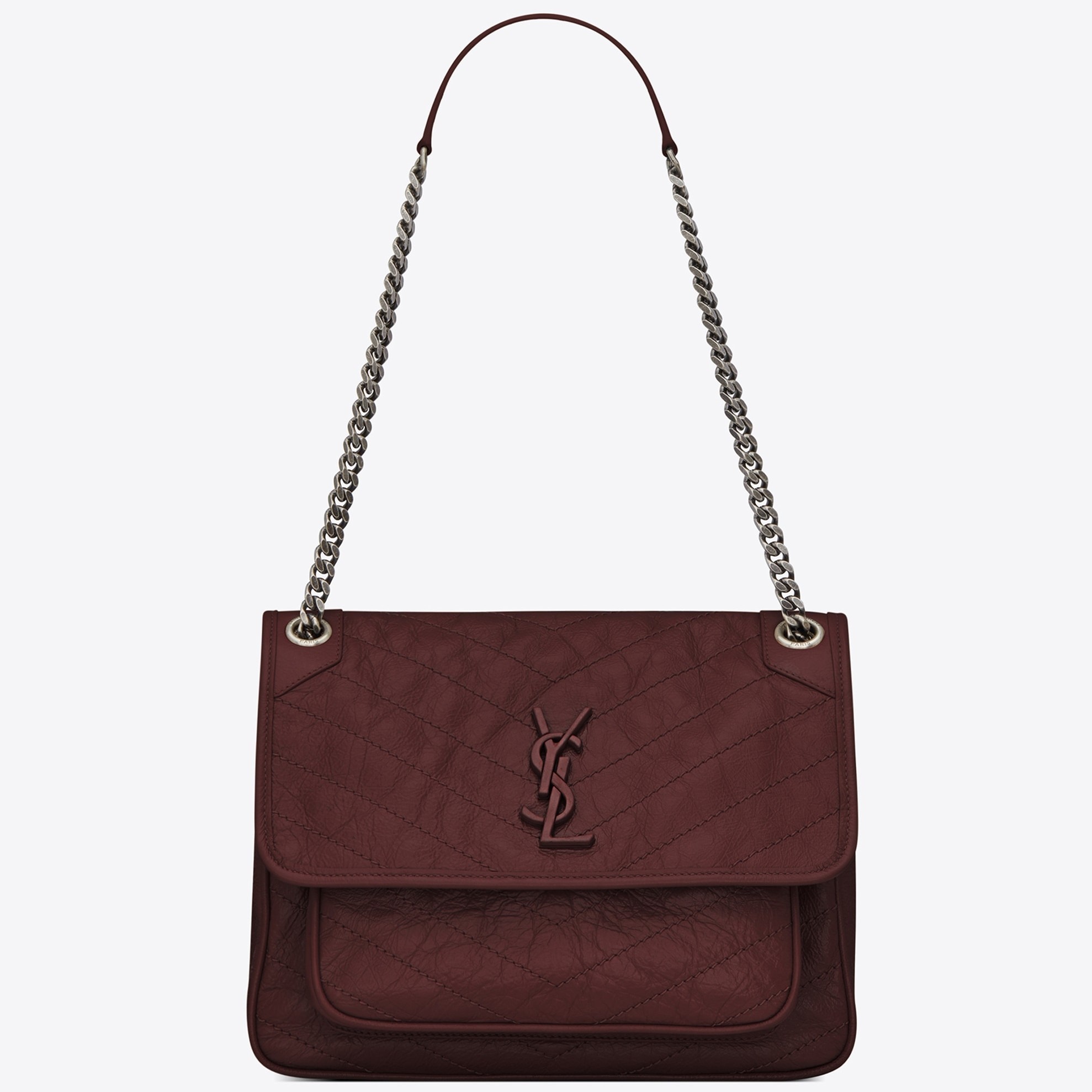 Saint Laurent Medium Niki Bag In Bordeaux Crinkled Leather 071