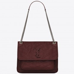 Saint Laurent Medium Niki Bag In Bordeaux Crinkled Leather 071