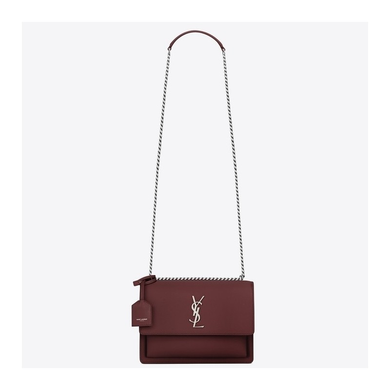 Saint Laurent Sunset Medium Bag In Bordeaux Grained Leather  147