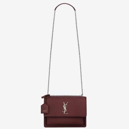 Saint Laurent Sunset Medium Bag In Bordeaux Grained Leather  147