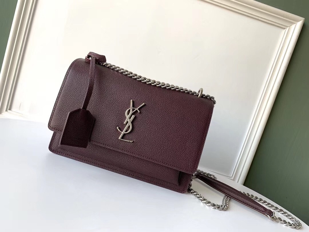 Saint Laurent Sunset Medium Bag In Bordeaux Grained Leather  147