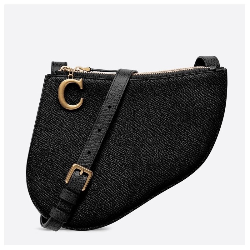 Dior Saddle Trio Pouch With Strap In Black Calfskin 676