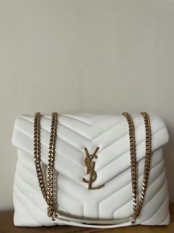 Saint Laurent Loulou Medium Bag In White Matelasse Leather 181