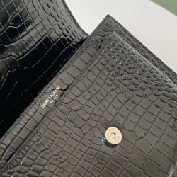 Saint Laurent Sunset Medium Bag In Black Crocodile Embossed Leather 800