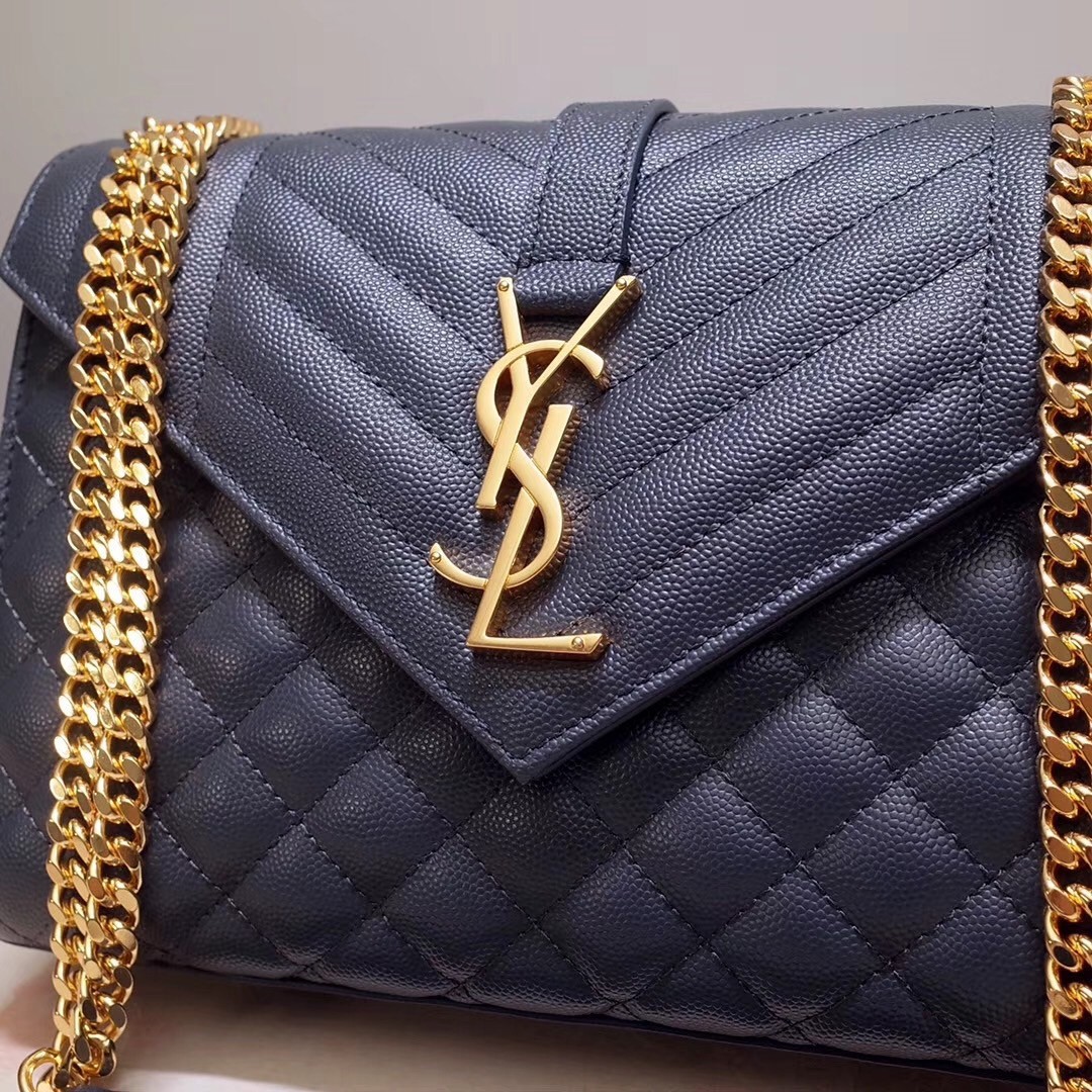 Saint Laurent Medium Envelope Bag In Navy Blue Grained Leather 864