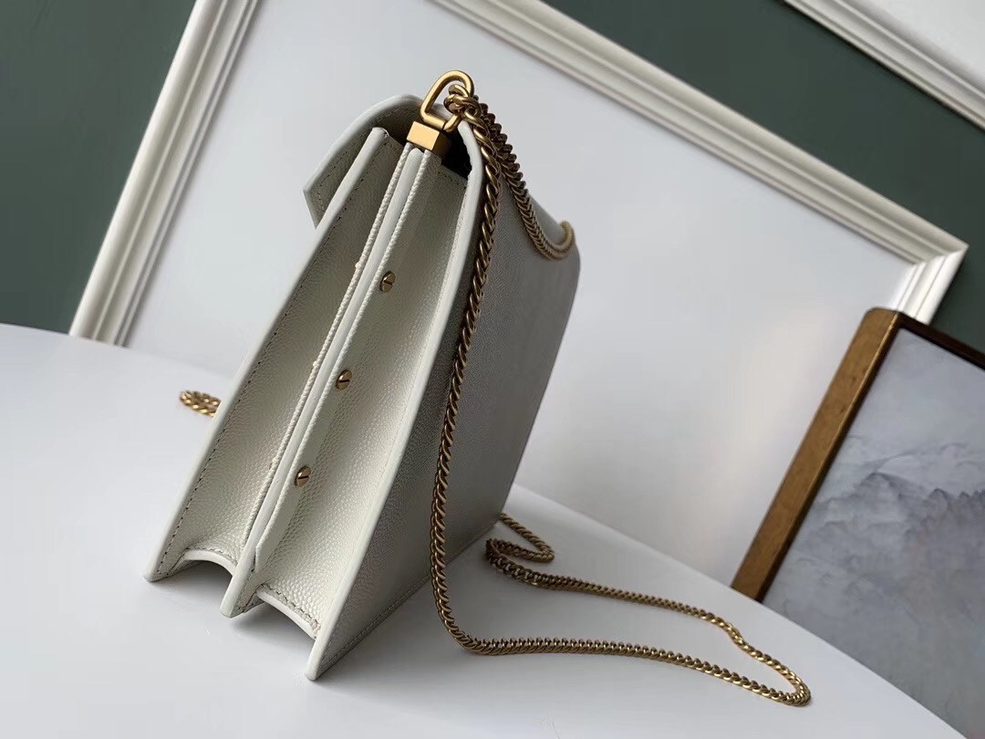 Saint Laurent Cassandra Clasp Bag In Blanc Grained Leather 926