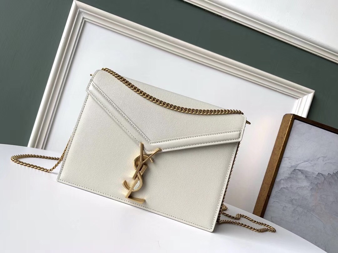 Saint Laurent Cassandra Clasp Bag In Blanc Grained Leather 926