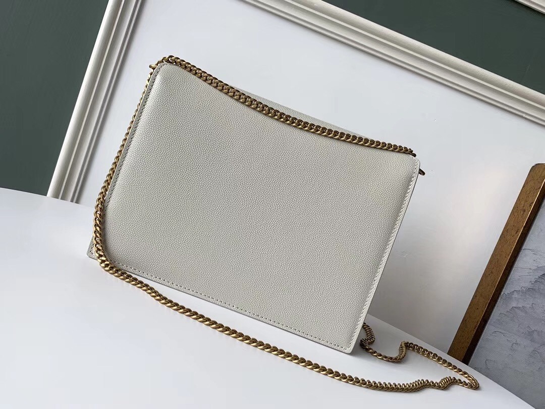 Saint Laurent Cassandra Clasp Bag In Blanc Grained Leather 926