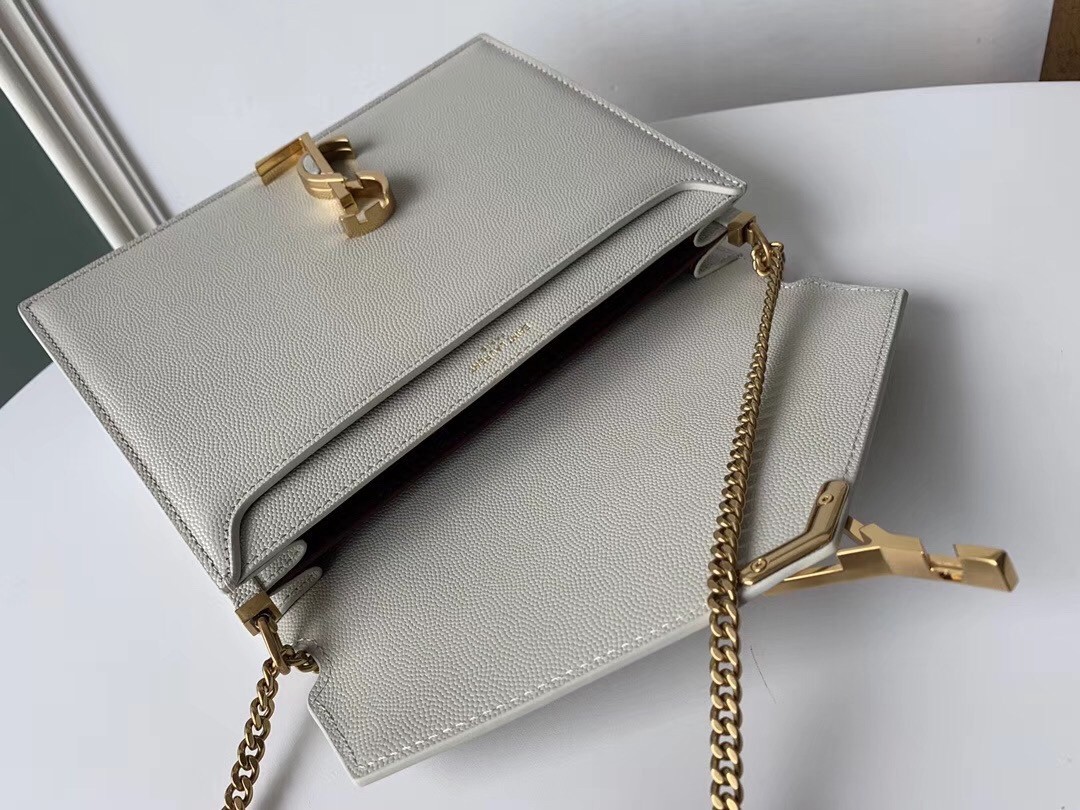 Saint Laurent Cassandra Clasp Bag In Blanc Grained Leather 926