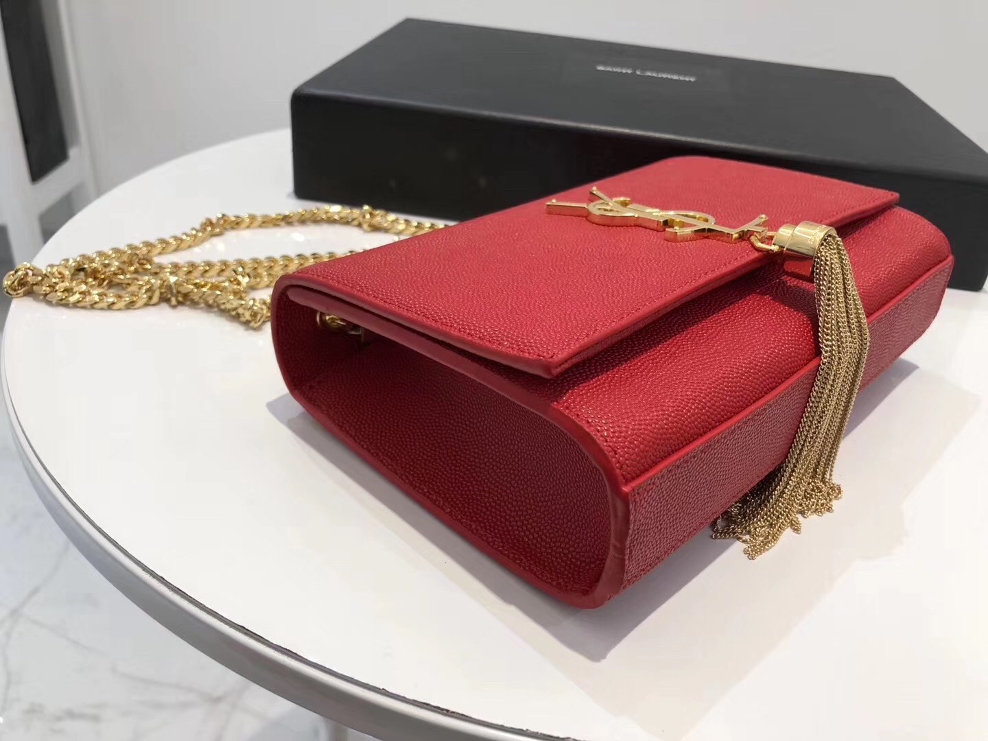 Saint Laurent Small Kate Tassel Bag In Red Grained Leather 691