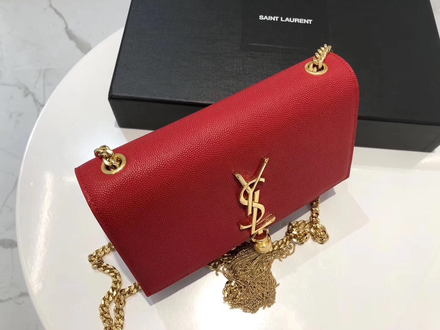 Saint Laurent Small Kate Tassel Bag In Red Grained Leather 691