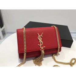 Saint Laurent Small Kate Tassel Bag In Red Grained Leather 691