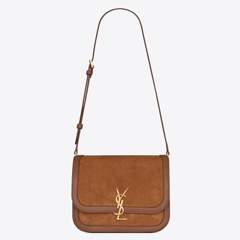 Saint Laurent Solferino Medium Soft Bag In Brown Suede 739