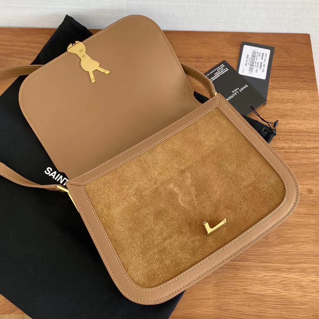 Saint Laurent Solferino Medium Soft Bag In Brown Suede 739