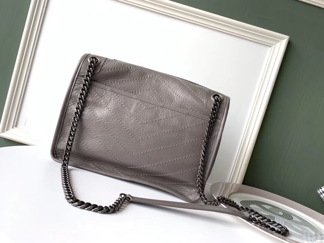 Saint Laurent Medium Niki Bag In Grey Crinkled Leather 803