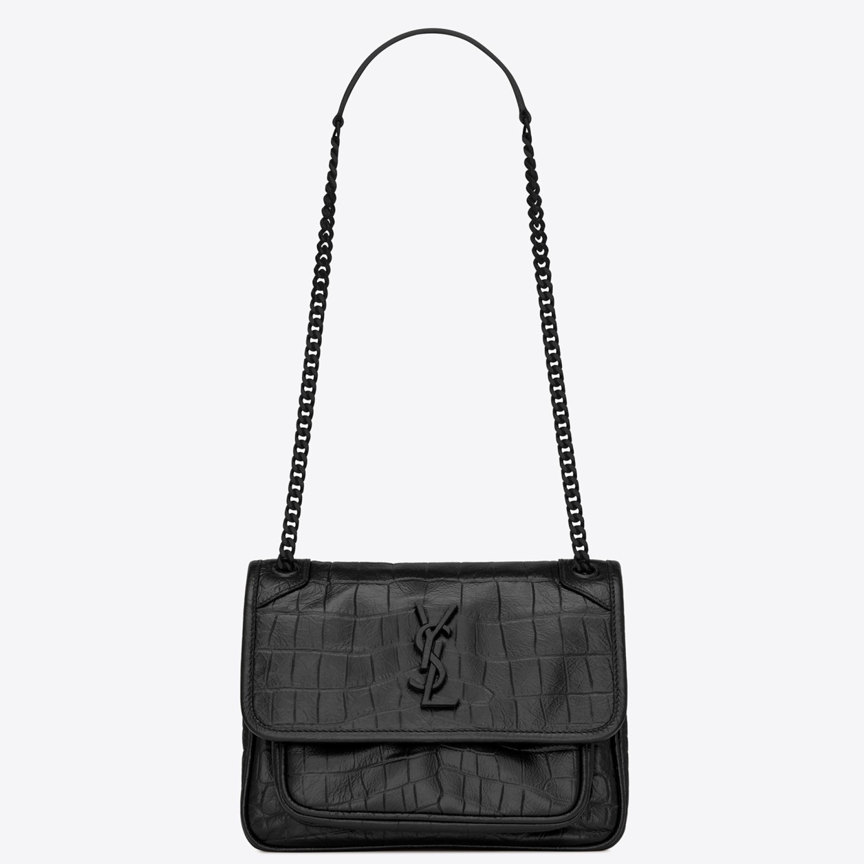 Saint Laurent Niki Baby Bag In Black Crocodile Embossed Leather 824