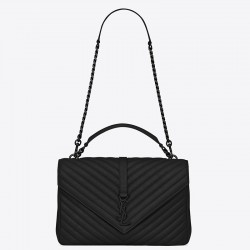 Saint Laurent College Large All Black Matelasse Leather Bag 868