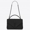 Saint Laurent College Large All Black Matelasse Leather Bag 868