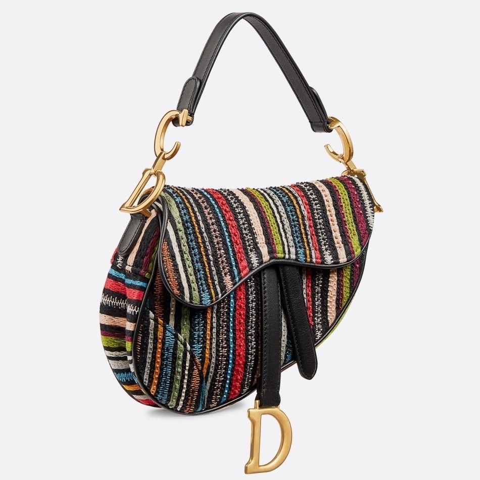 Dior Saddle Canvas Bag Embroidered With Multi-coloured Stripes 778