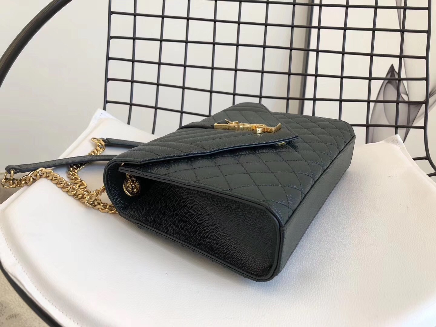 Saint Laurent Medium Envelope Bag In Dark Green Grained Leather 968