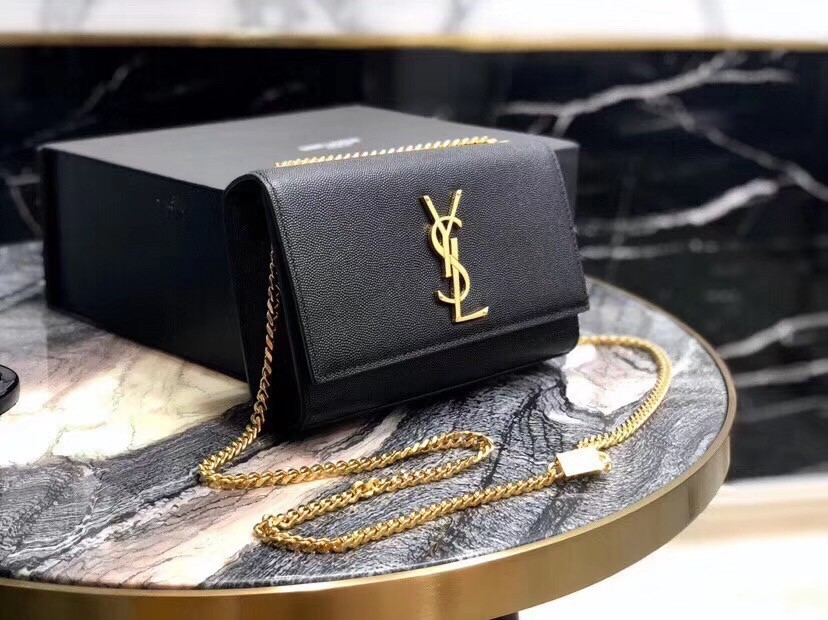 Saint Laurent Small Kate Bag In Black Grained Leather 575