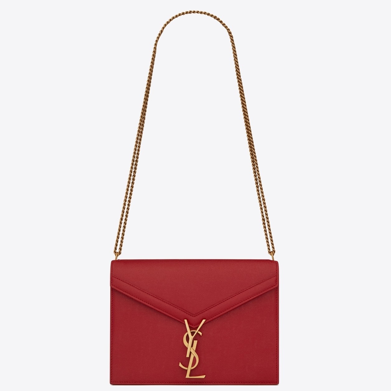 Saint Laurent Cassandra Clasp Bag In Red Grained Leather 621