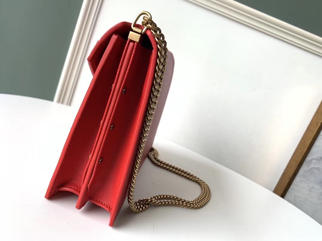 Saint Laurent Cassandra Clasp Bag In Red Grained Leather 621