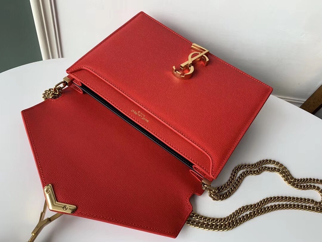 Saint Laurent Cassandra Clasp Bag In Red Grained Leather 621